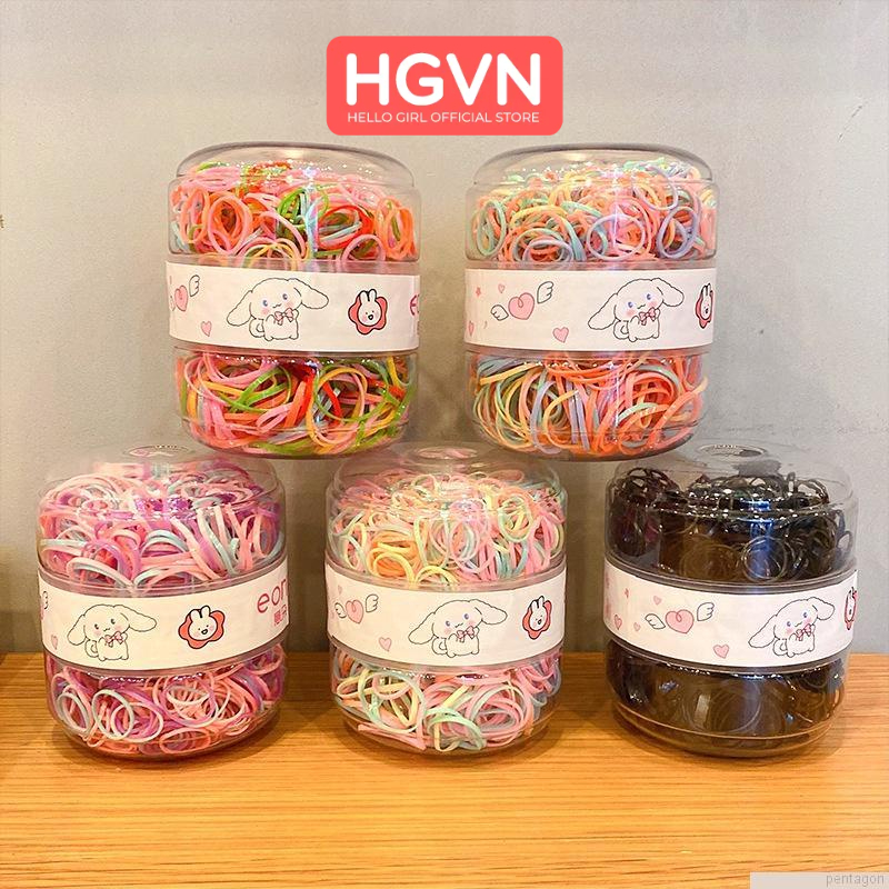 Hộp 600 Chun 2 Size Thiêt Kế Hộp 2 Ngăn Sáng Tạo Cho Bé-  Dây nịt buộc tóc không đau, dây thun buộc tóc nhiều màu cho bé