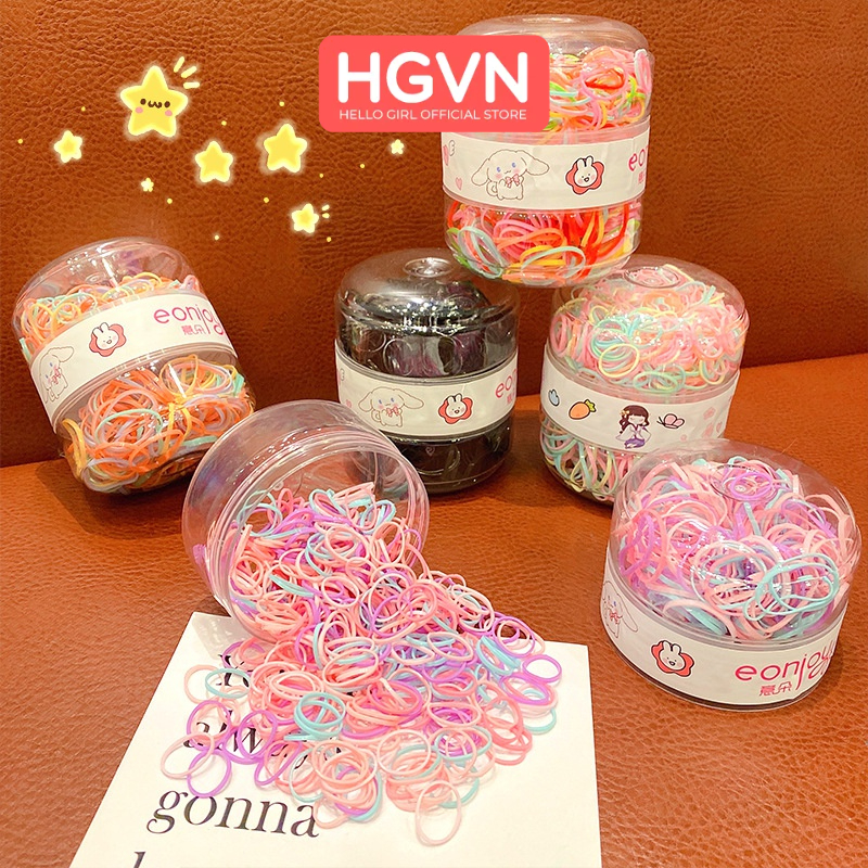 Hộp 600 Chun 2 Size Thiêt Kế Hộp 2 Ngăn Sáng Tạo Cho Bé-  Dây nịt buộc tóc không đau, dây thun buộc tóc nhiều màu cho bé