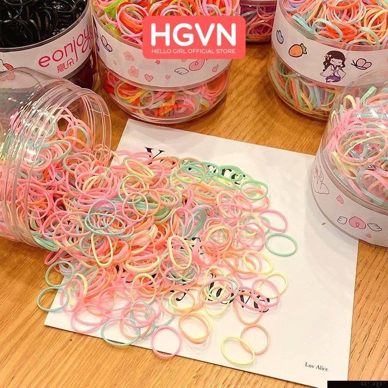Hộp 600 Chun 2 Size Thiêt Kế Hộp 2 Ngăn Sáng Tạo Cho Bé-  Dây nịt buộc tóc không đau, dây thun buộc tóc nhiều màu cho bé