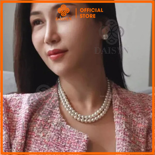 [ DAISYN ] N618  dây chuyền áo dài , dây chuyền áo tấc, dây chuyền váy cưới ngọc trai nhân tạo 2 sợi 8mm ngắn sang trọng