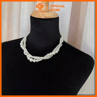 [ DAISYN ] N412 choker vòng cổ hạt Trai, dây chuyền hạt ngọc trai nhân tạo đá dây chuyền mang áo dài 3 sợi đan hạt nhiều