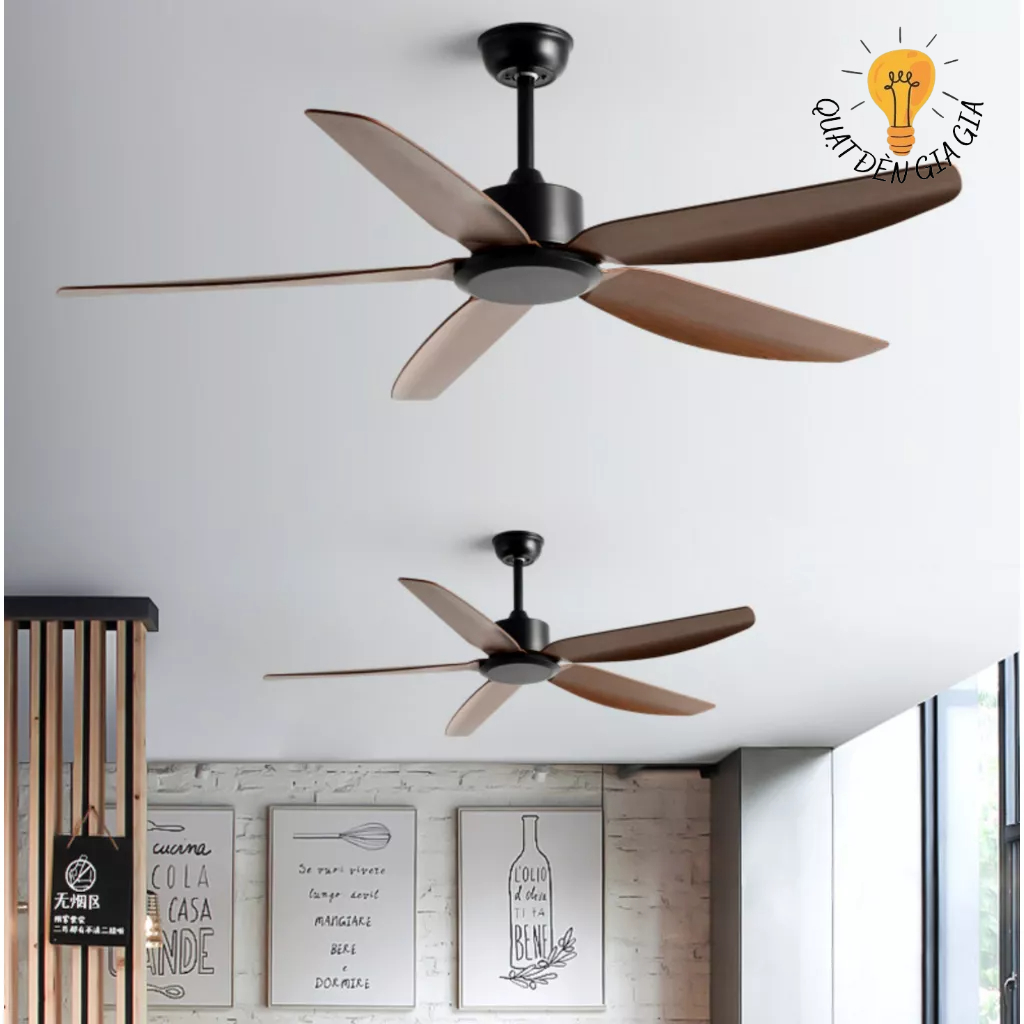 Quạt Trần Cao Cấp Trang Trí Phòng Khách, Phòng Bếp Điều Khiển DC 6 Tốc Độ Gió, 5 Cánh Nhựa ABS Sải C
