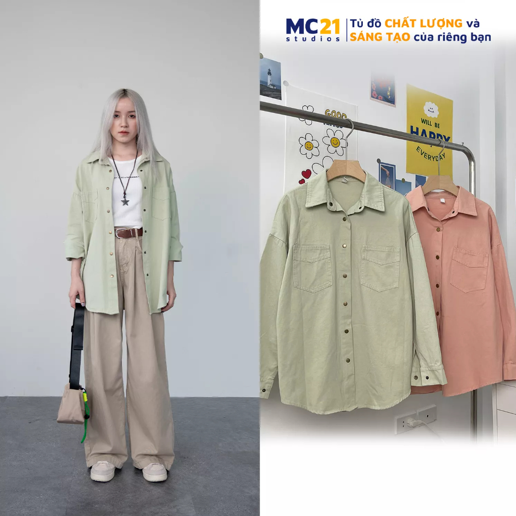 Áo khoác kaki MC21.STUDIOS oversize sơ mi jacket Unisex Ulzzang Streetwear Hàn Quốc form rộng chất xịn A3633