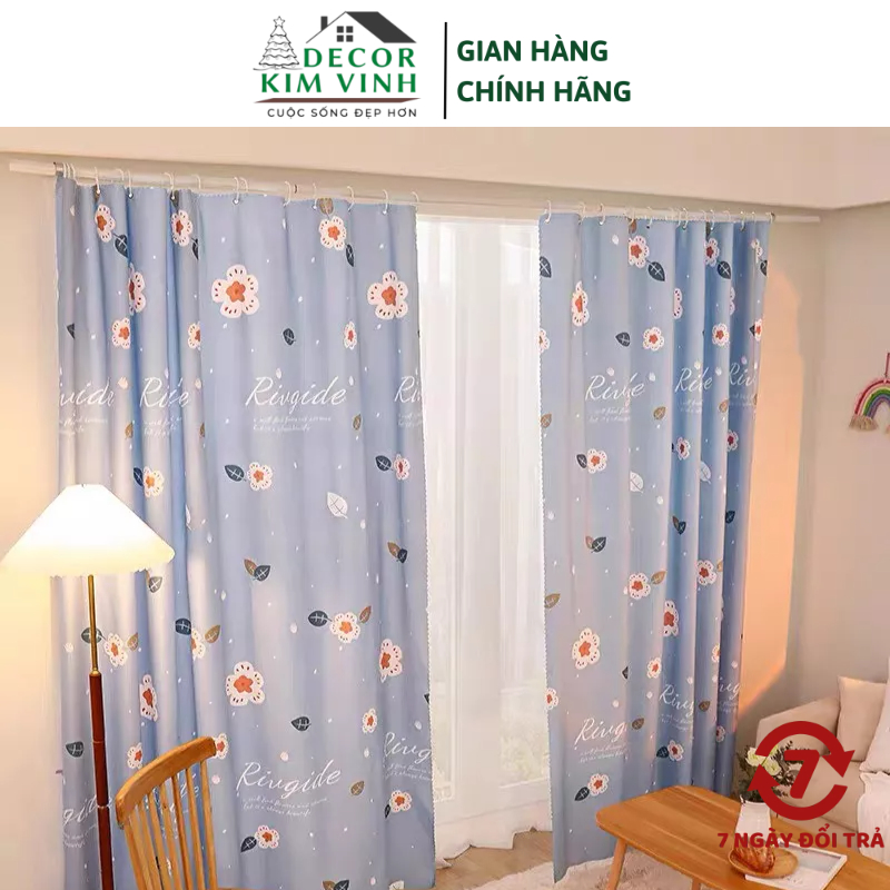 Rèm Dán Khoen Lỗ, Khoen Ri Đô, Rèm Dán HOA NỀN XANH Decor Kim Vinh ...