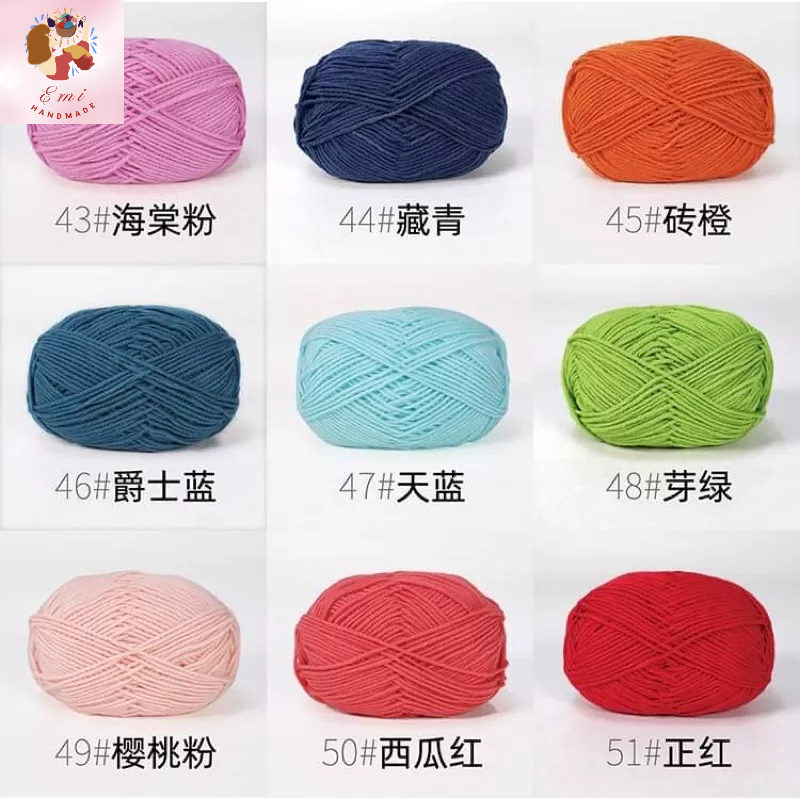 Len milk cotton 50g loại 1 (bảng 2 từ màu 51-86) - len đan móc khăn, áo, thú bông, túi xách, đồ trang trí