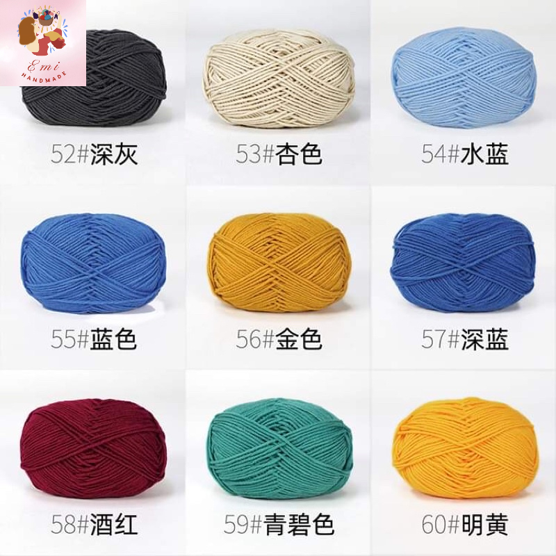 Len milk cotton 50g loại 1 (bảng 2 từ màu 51-86) - len đan móc khăn, áo, thú bông, túi xách, đồ trang trí