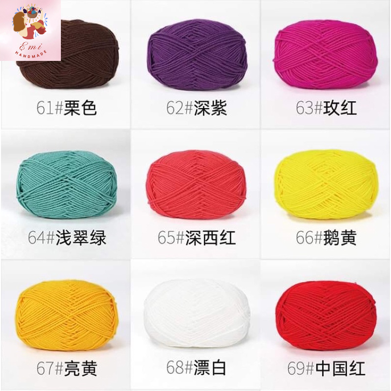 Len milk cotton 50g loại 1 (bảng 2 từ màu 51-86) - len đan móc khăn, áo, thú bông, túi xách, đồ trang trí