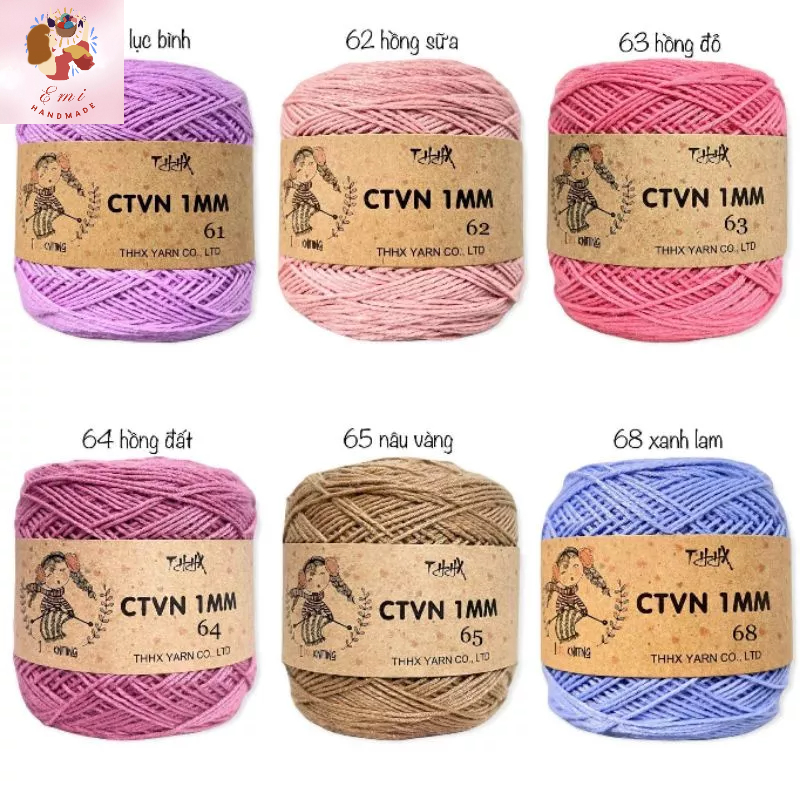 Sợi cotton việt nam CTVN hãng THHX 1mm ( bảng màu từ 58-84)  chuyên móc thú, bikini, váy áo mùa hè, lót ly không xù