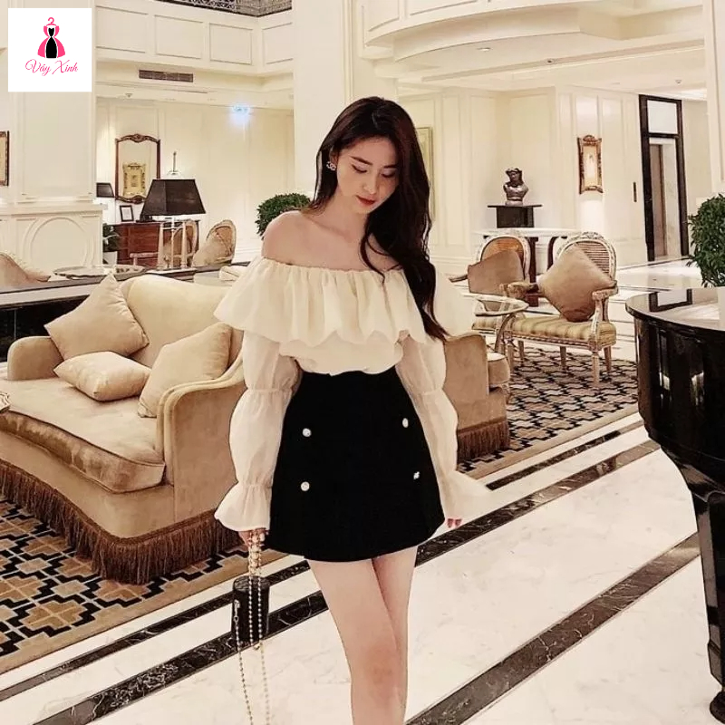 Set áo trễ vai tay bồng 2 lớp. Set đồ bộ áo trễ vai tay bồng voan 2 lớp ...