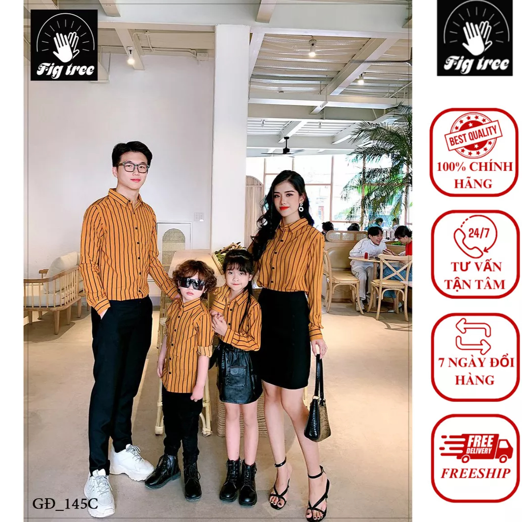Set Áo Sơ Mi Gia Đình Fig Tree Sọc Vàng (Mã 145C)