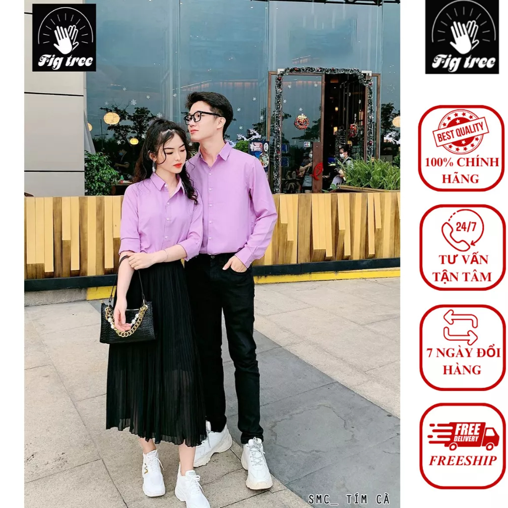 Set Áo Sơ Mi Đôi Fig Tree Màu Tím Cà Siêu Dễ Thương ( full size đến 110kg)