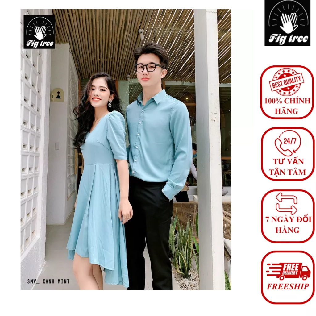 Set Sơ Mi Váy Fig Tree Màu Xanh Mint Chất Lụa Satin Siêu Dễ Thương