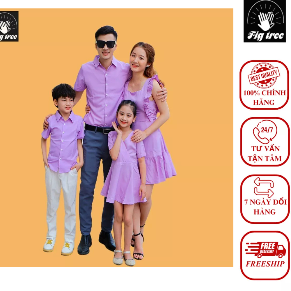 Combo Sơ Mi Váy Gia Đình Fig Tree Màu Tím Cà (Mẹ váy Cánh tiên Trendy - hàng thiết kế)