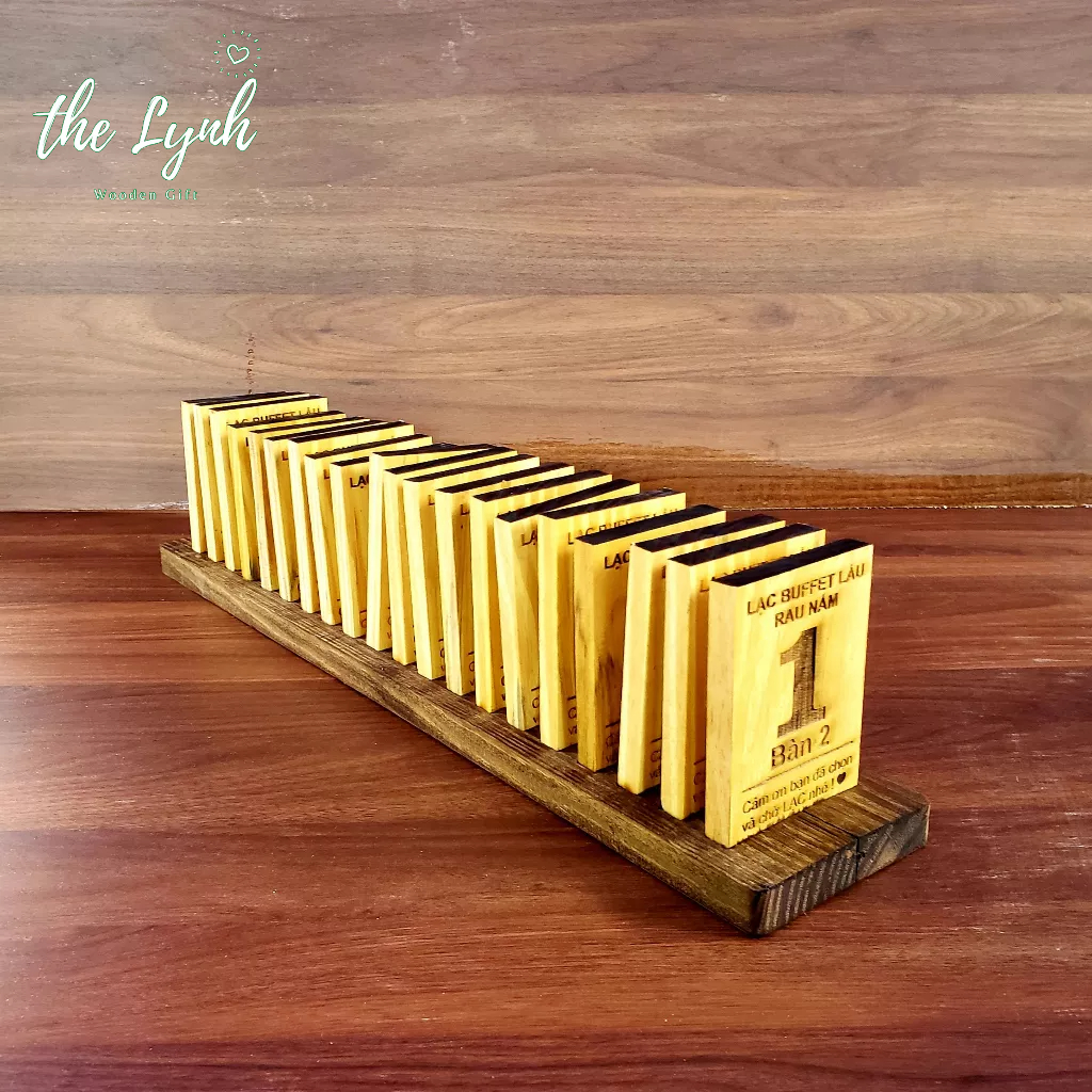 Thẻ bàn gỗ có khay quán cafe,nhà hàng (bộ 20 số kèm khay) - FREE LOGO