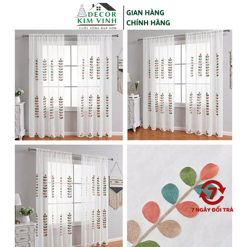 Rèm Voan Khoen Lỗ, Khoen Ri Đô, Rèm Dán Voan Thêu Hoa Lá Decor Kim Vinh ...