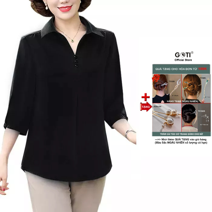 Ảnh GOTI - Áo Trung Niên Nữ Cao Cấp U50-60 Size Lớn Dạng Cổ Sơ Mi Tay Lỡ In Họa Tiết Sắc Màu 3A30 3A01 3A06 1