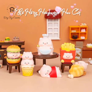 Set Quà tặng đồ chơi phụ kiện trang trí, tượng mô hình heo cute decor để bàn NHÀ HÀNG HAMBURGER HEO