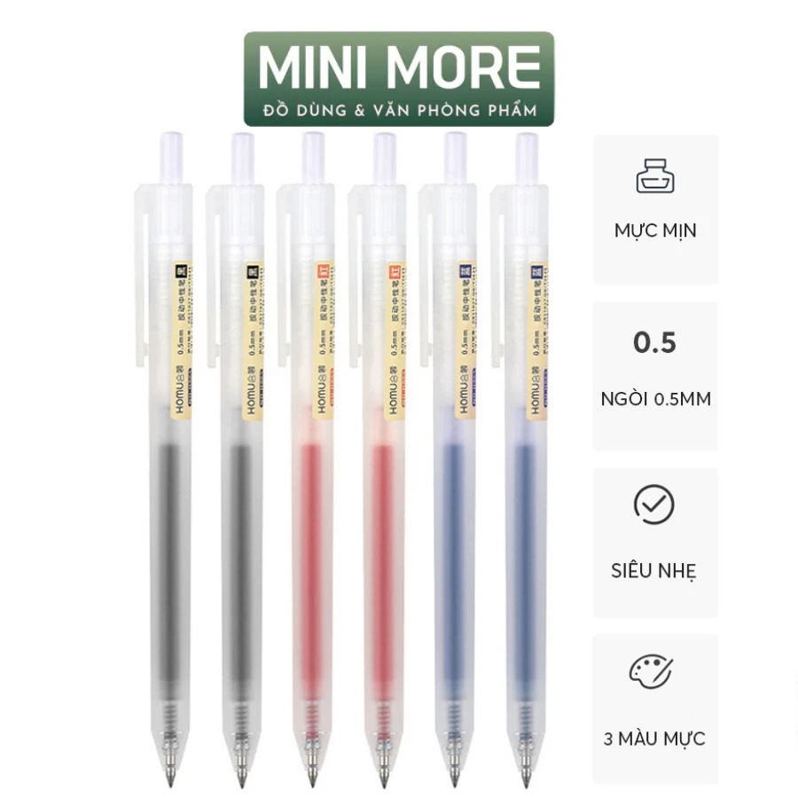 Minimore | Bút Bi Mực Gel Thân Mờ Ngòi 0.5mm 3 Màu Xanh Đen Đỏ Viết ...