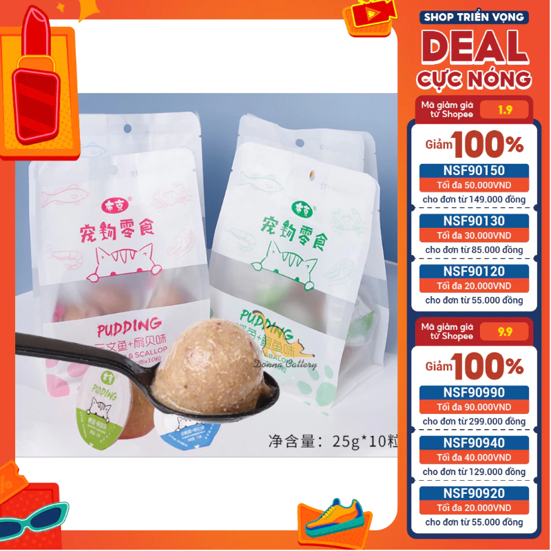 [SIÊU RẺ]COMBO 5 viên Pudding hải sản cho chó mèo viên lẻ 25g siêu bổ ...