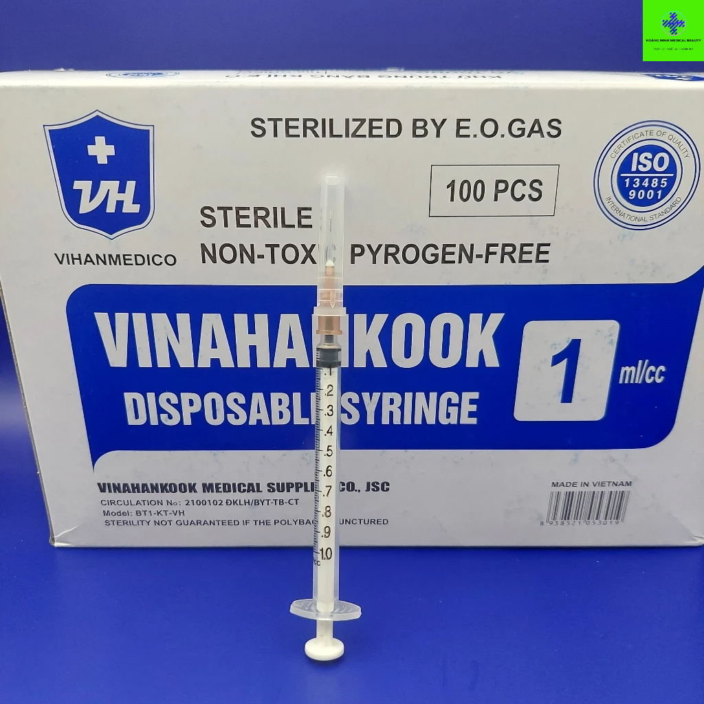Bơm tiêm 1ml VINAHANKOOK  lắp đầu kim meso 34G 32G 30G tiêm meso ,tiêm căng bóng