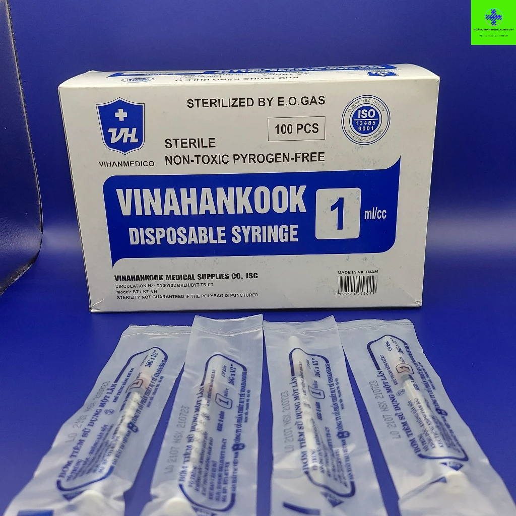 Bơm tiêm 1ml VINAHANKOOK  lắp đầu kim meso 34G 32G 30G tiêm meso ,tiêm căng bóng