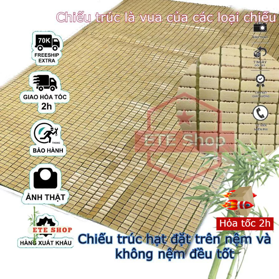 Chiếu trúc vàng nhạt, gold, nâu, chiếu tre loại dày, bóng, bền sạch, giao hỏa tốc