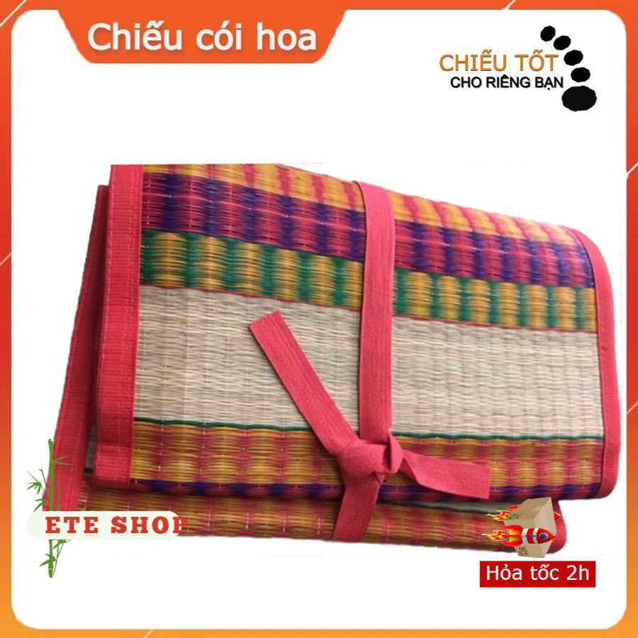 [Đang giảm giá] Chiếu cói hoa, chiếu xếp gọn, dày, bền đẹp, cói tự nhiên phù hợp cho học sinh, ngủ văn phòng, dã ngoại