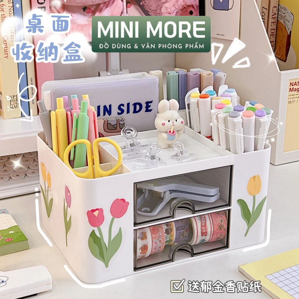 MiniMore | Hộp để văn phòng phẩm 2 ngăn kéo đựng văn phòng phẩm sinh ...
