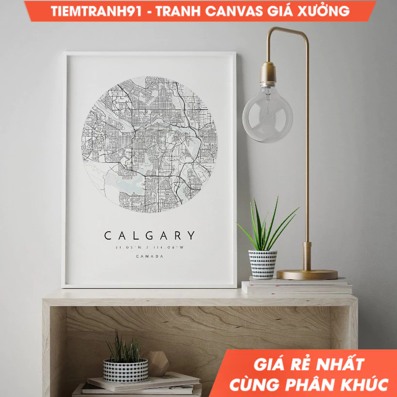 Tranh treo tường, Calgary Map, Canada, City Map, Home Town Map, wall