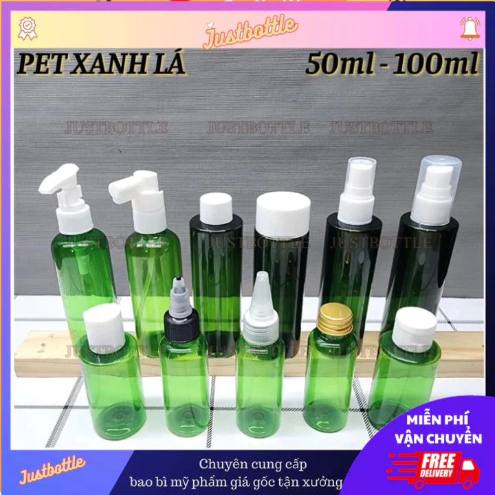 Chai Lọ Chiết Mỹ Phẩm Xanh Lá 30Ml 50Ml 100Ml .Vỏ Nhựa Pet Triết Mĩ Phẩm Dạng Vòi Nhấn Xịt Nhỏ Giọt Nắp Bật Nhọn