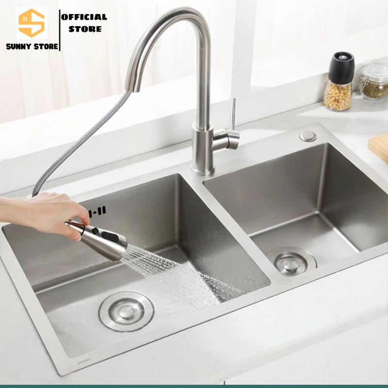 Chậu Chén 2 Ngăn Lệch Inox 304,Bồn Rửa Bát 2 Hộc Đúc Liền Khối Sang ...