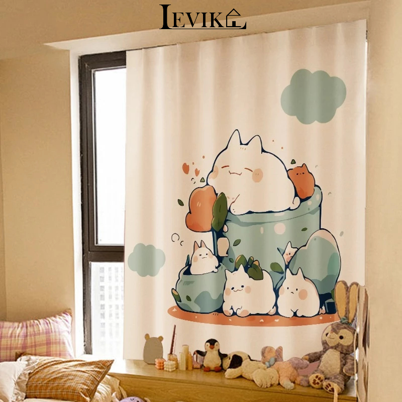 Ảnh Rèm cửa Levika hoạ tiết dễ thương, không khoan đục, may sẵn treo phòng ngủ không kèm thanh treo 1