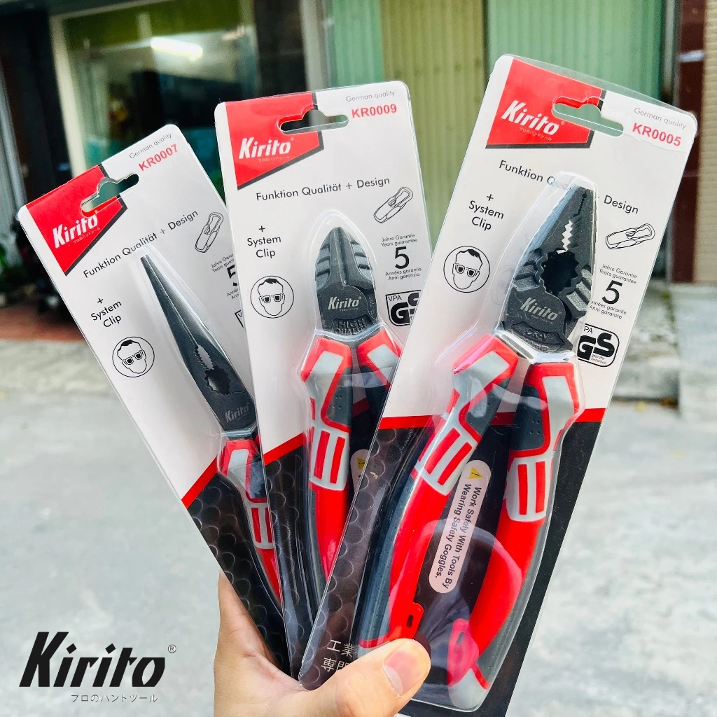 Bộ 3 kìm đa năng công nghiệp Nhật Kirito kiểu Đức thép CR-V cao cấp giảm 30% lực cắt