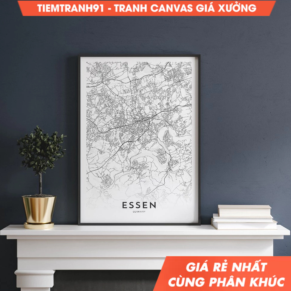 Tranh treo tường, Essen map, Germany, city map, map poster, tặng kèm ...