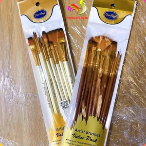 Bộ 10 Cọ Vẽ Màu Acrylic Cán Gỗ Nhiều Loại Đầu Cọ Mềm Mịn HUNGACOLOR