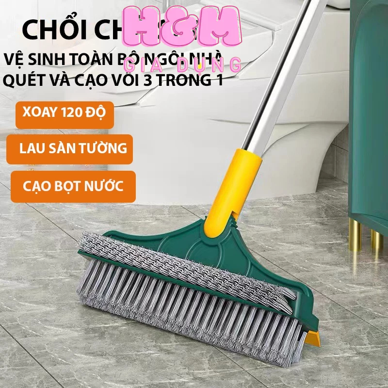Chổi Chà Sàn Nhà Tắm Kết Hợp 3 IN 1 Gồm 2 Đầu Chải 1 Đầu Cạo Sạch Nước, Vệ Sinh Được Mọi Góc Nhà