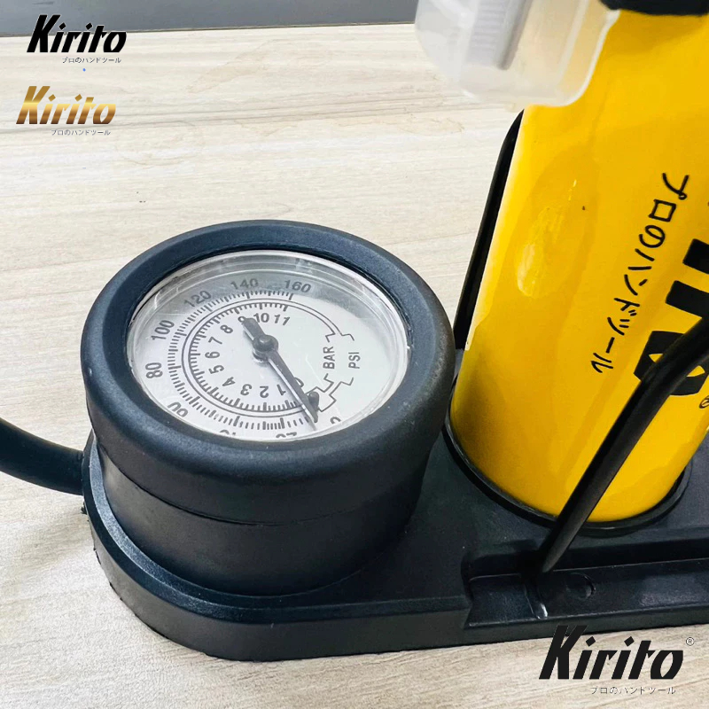 Bơm Đạp Chân Mini Kirito 140PSI Gấp Gọn, Có Đồng Hồ Đo Áp Suất, Bỏ Cốp Xe Tiện Lợi