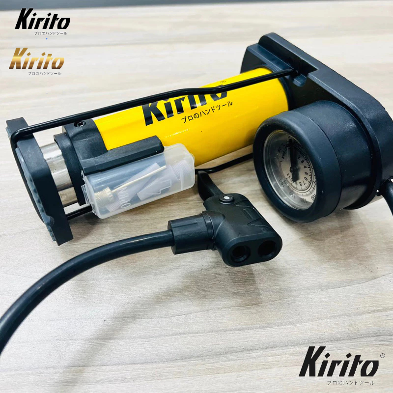 Bơm Đạp Chân Mini Kirito 140PSI Gấp Gọn, Có Đồng Hồ Đo Áp Suất, Bỏ Cốp Xe Tiện Lợi