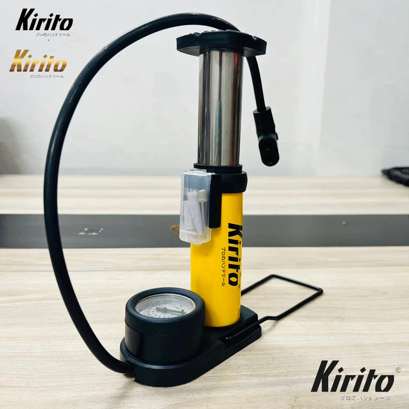 Bơm Đạp Chân Mini Kirito 140PSI Gấp Gọn, Có Đồng Hồ Đo Áp Suất, Bỏ Cốp Xe Tiện Lợi