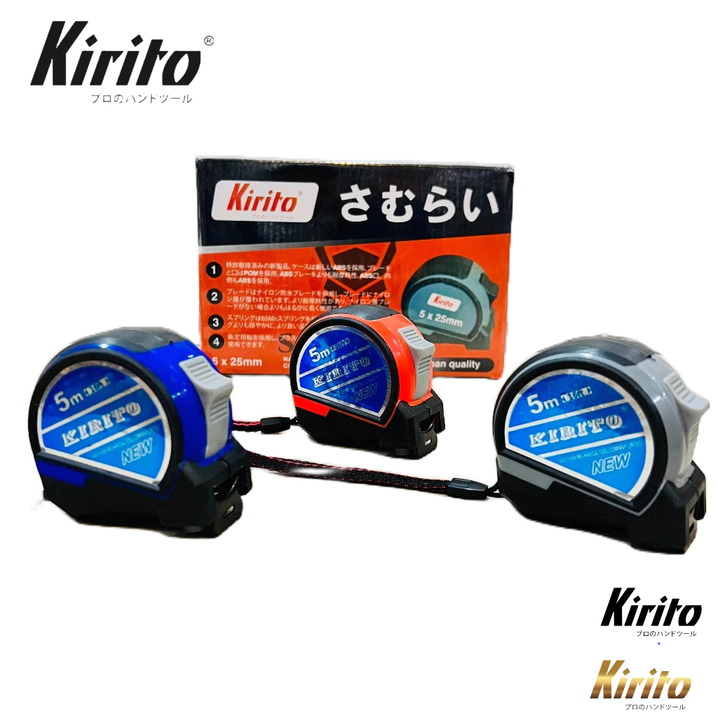 [HỘP 12 CÁI] Thước Cuộn Kirito 5m 7.5m Chính Hãng, Vỏ Cao Su Đúc, Thước Dây Thép Dẻo Độ Bền Cao