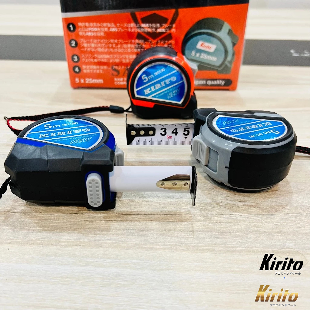 [HỘP 12 CÁI] Thước Cuộn Kirito 5m 7.5m Chính Hãng, Vỏ Cao Su Đúc, Thước Dây Thép Dẻo Độ Bền Cao