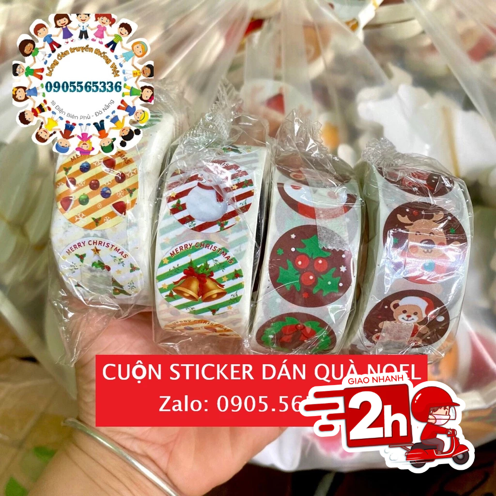 Cuộn dán 500 sticker Noel dán khóa thiệp, hộp bánh kẹo Giáng Sinh ...