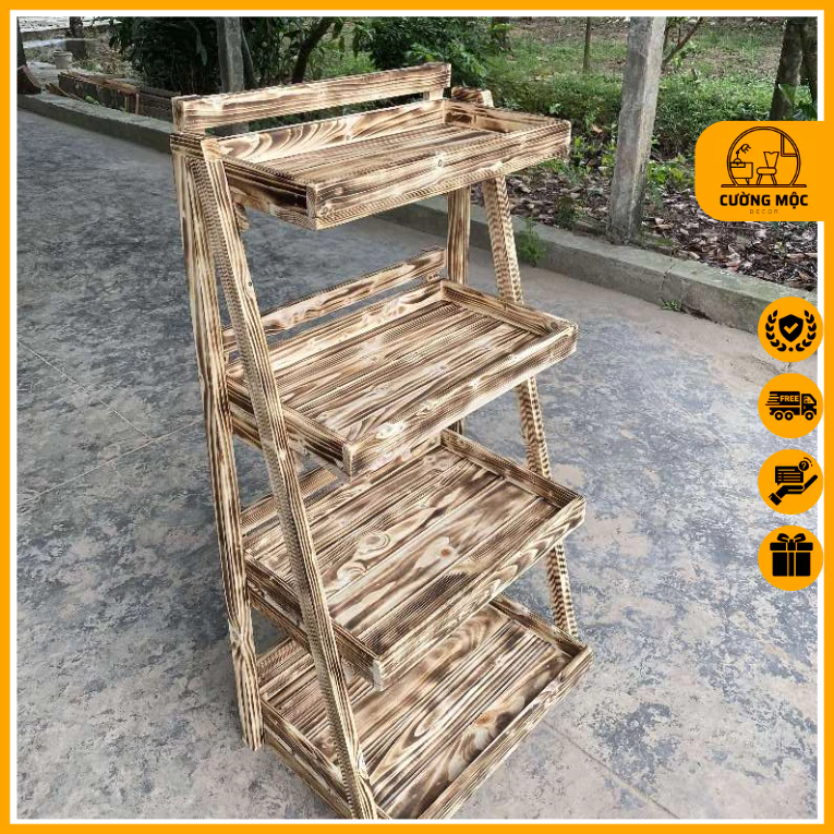 Kệ Gỗ Thông Màu Khò Lửa Đựng Hoa Quả, Nhà Bếp - Kệ 3-4 Tầng Decor Siêu Thị, Cửa Hàng - TC Home