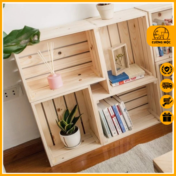 Thùng Gỗ Pallet Gỗ Thông Chữ Nhật Chống Mối Mọt Nhiều Size - Hộp Gỗ Decor Đa Năng - TC Home