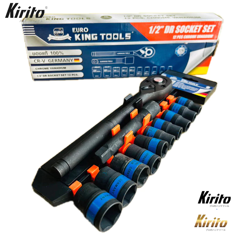 Bộ tuýp khẩu 12 chi tiết sửa chữa xe máy mở bu lông đa năng 1/2 thép CRV cao cấp EUROKING 12PCS