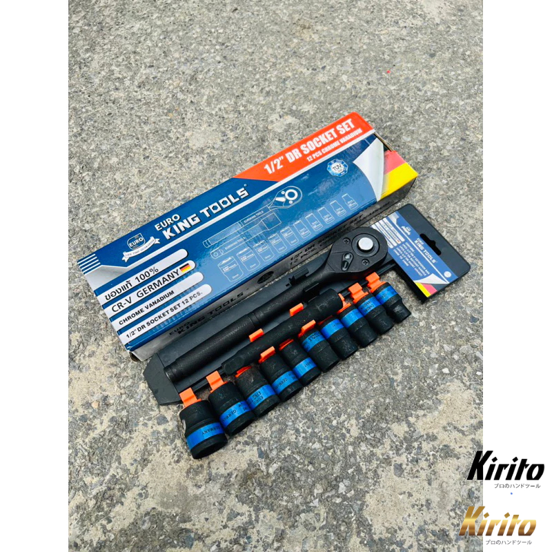 Bộ tuýp khẩu 12 chi tiết sửa chữa xe máy mở bu lông đa năng 1/2 thép CRV cao cấp EUROKING 12PCS