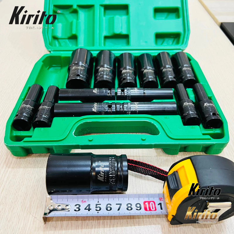 Bộ đầu khẩu 1/2 dài 8cm màu đen từ số 8-32mm cao cấp thép CRV sử dụng tháo lắp bulong chuyên nghiệp