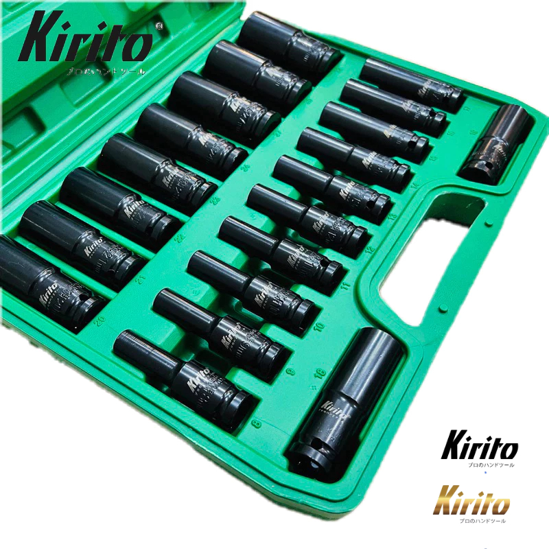 Bộ đầu khẩu 1/2 dài 8cm màu đen từ số 8-32mm cao cấp thép CRV sử dụng tháo lắp bulong chuyên nghiệp