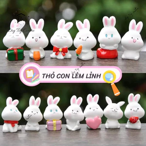 Set phụ kiện decor mô hình Thỏ con PVC trang trí bàn học, bánh kem xinh xắn cute🐰Thỏ Con Lém Lỉnh
