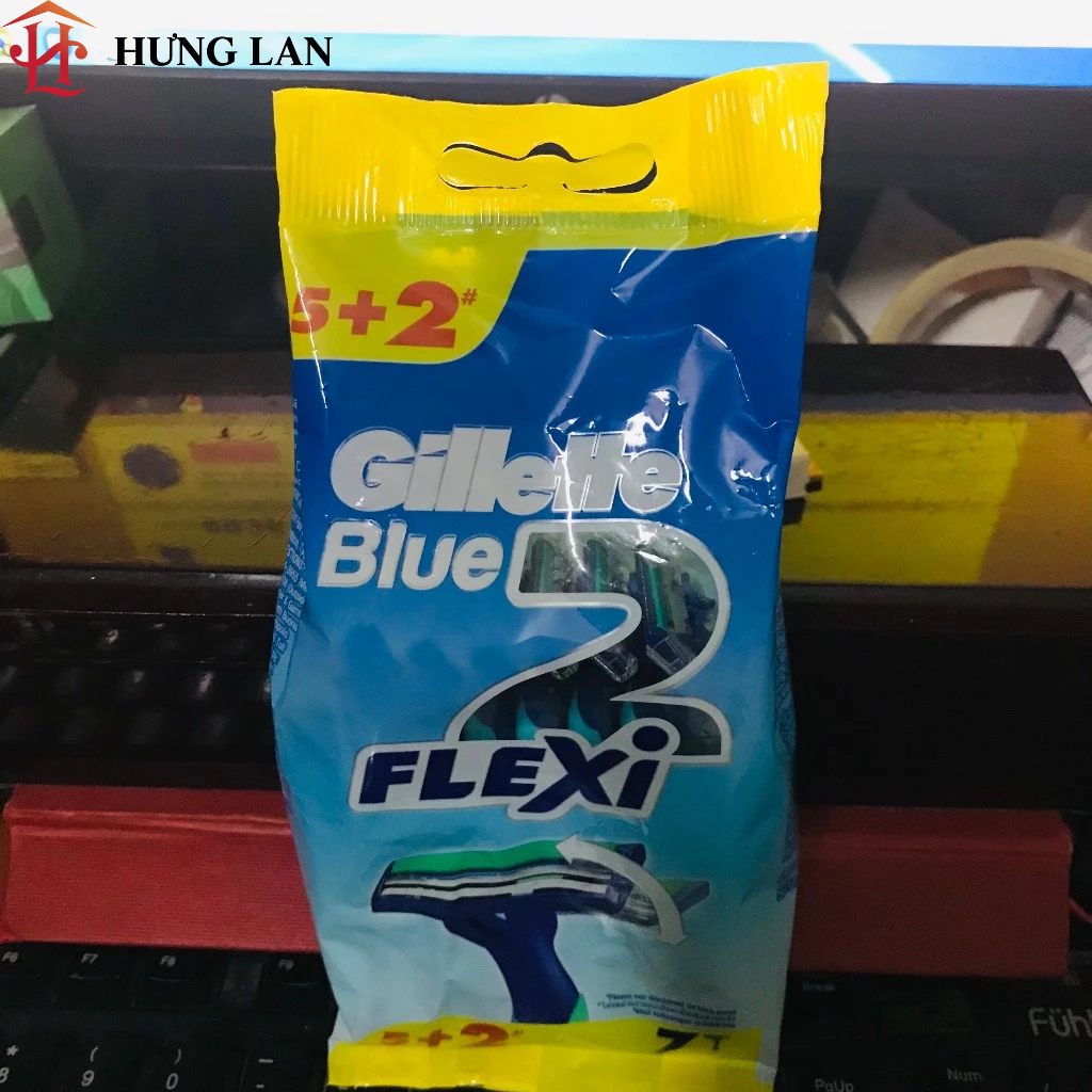 Dao cạo râu Gillette Blue 2 cán xanh 5+2 (túi 7 cán dáo)